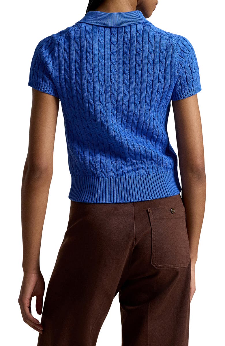 Polo Ralph Lauren Crop Cable Knit Cotton Polo Sweater, Alternate, color, Gala Blue