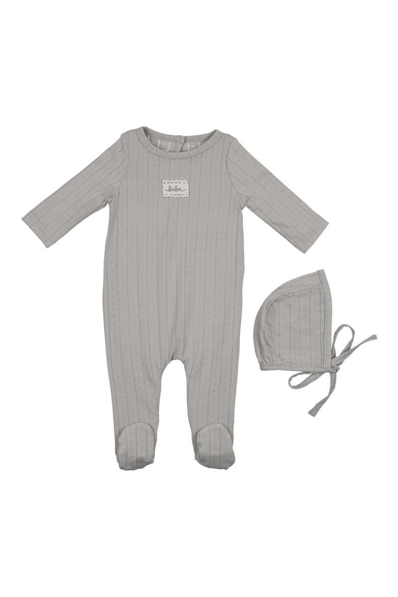 Bebe Pointelle Footie & Hat Set, Main, color, CLOUD