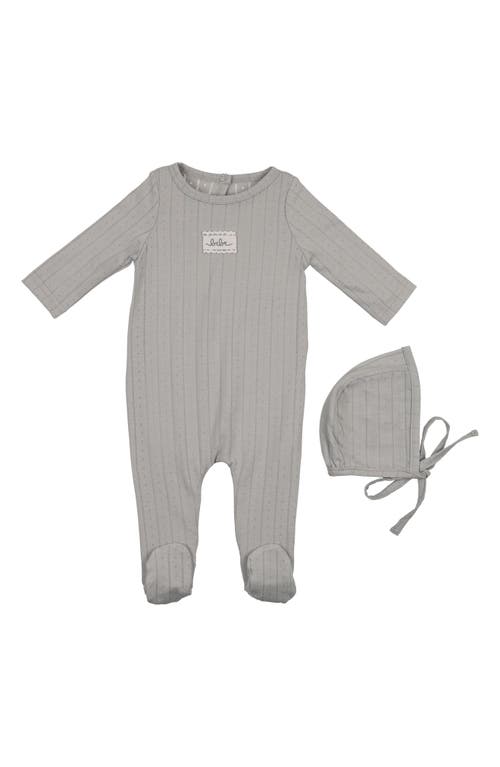 Maniere Manière Bebe Pointelle Footie & Hat Set In Gray
