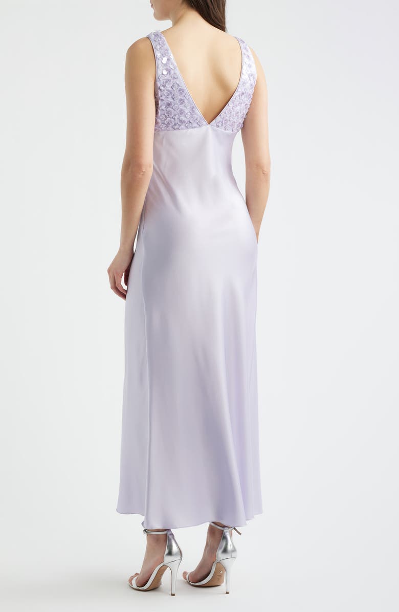 Saylor Serefina Sequin Flower Satin Gown, Alternate, color, Lavender