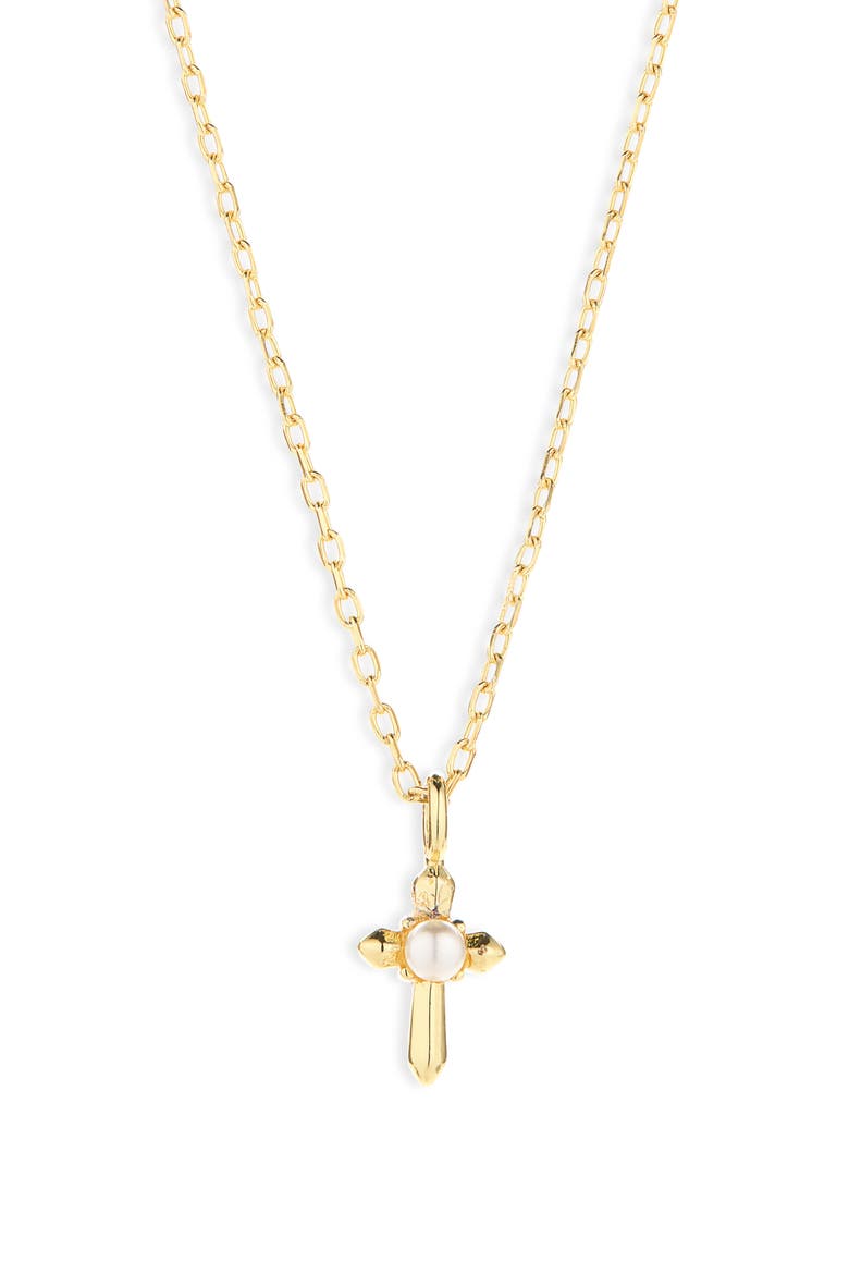 Imitation Pearl Center Cross Necklace, Alternate, color, GOLD