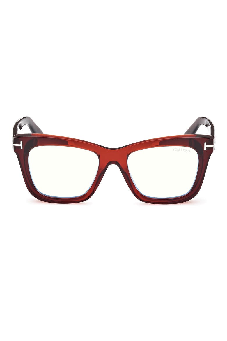52mm Square Blue Light Blocking Glasses, Main, color, SHINY LIGHT BROWN