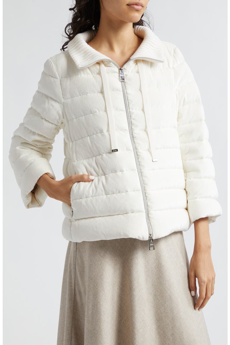 Velvet Corduroy Channel Quilted Down Jacket, Alternate, color, WHITE