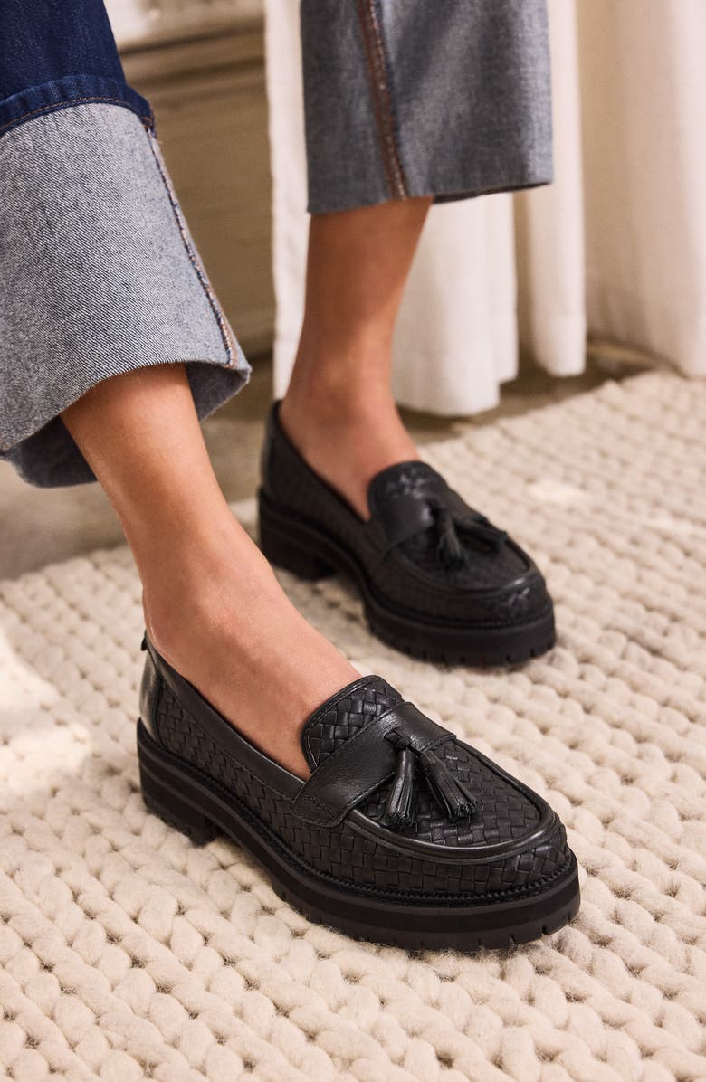 TOMS Cara Platform Tassel Loafer, Alternate, color, Black