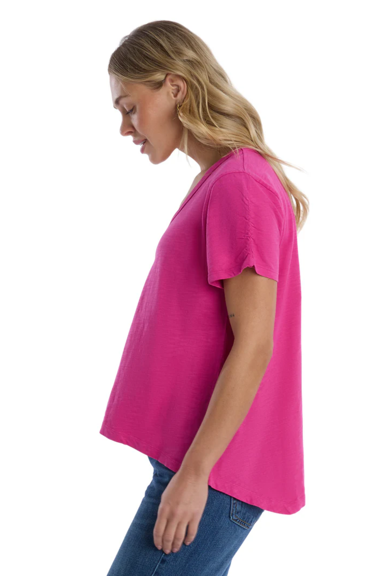 Deep V-Neck Ruched Sleeve Tee, Alternate, color, Rose Violet