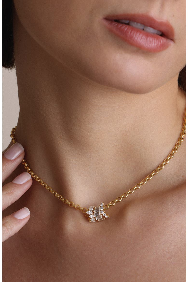 Lab Grown Diamond Baguette Tiara Big Bead Charm, Alternate, color, 14K YELLOW GOLD