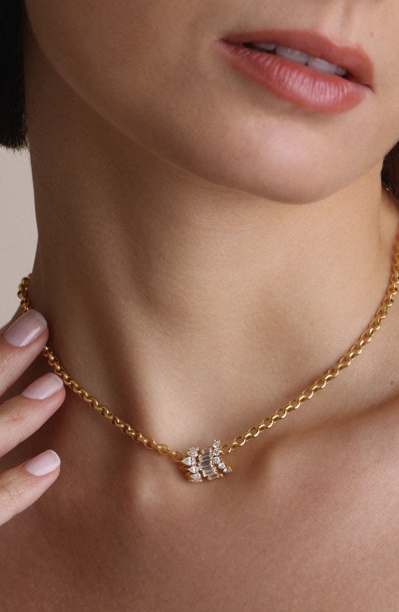 Adina Reyter Lab Grown Diamond Baguette Tiara Big Bead Charm, Alternate, color, 14K Yellow Gold