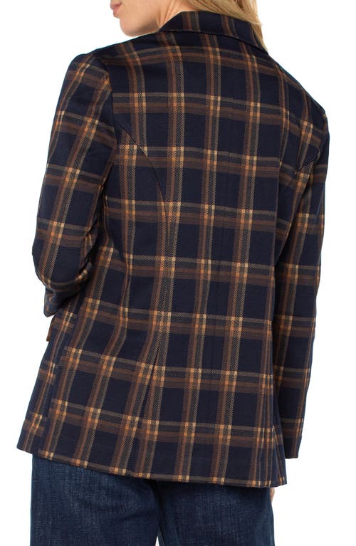 Liverpool Los Angeles Plaid Notched Lapel Blazer In Brown