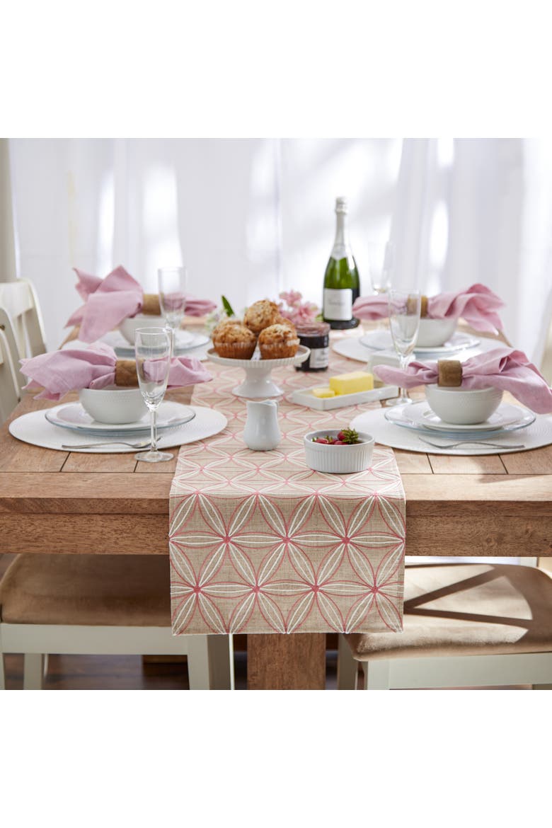 Natural Base Embroidered Flowers Table Runner, Alternate, color, Natural
