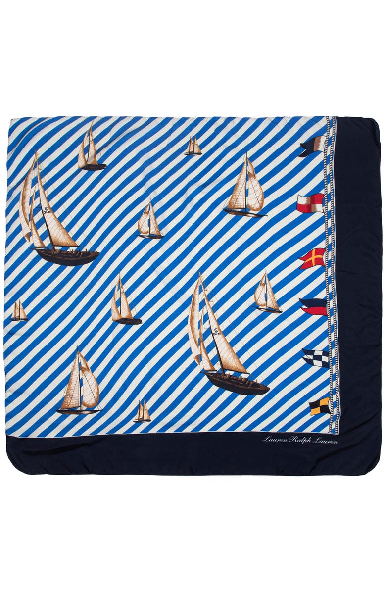Polo Ralph Lauren Stripe Nautical Flag Silk Square Scarf, Alternate, color, 