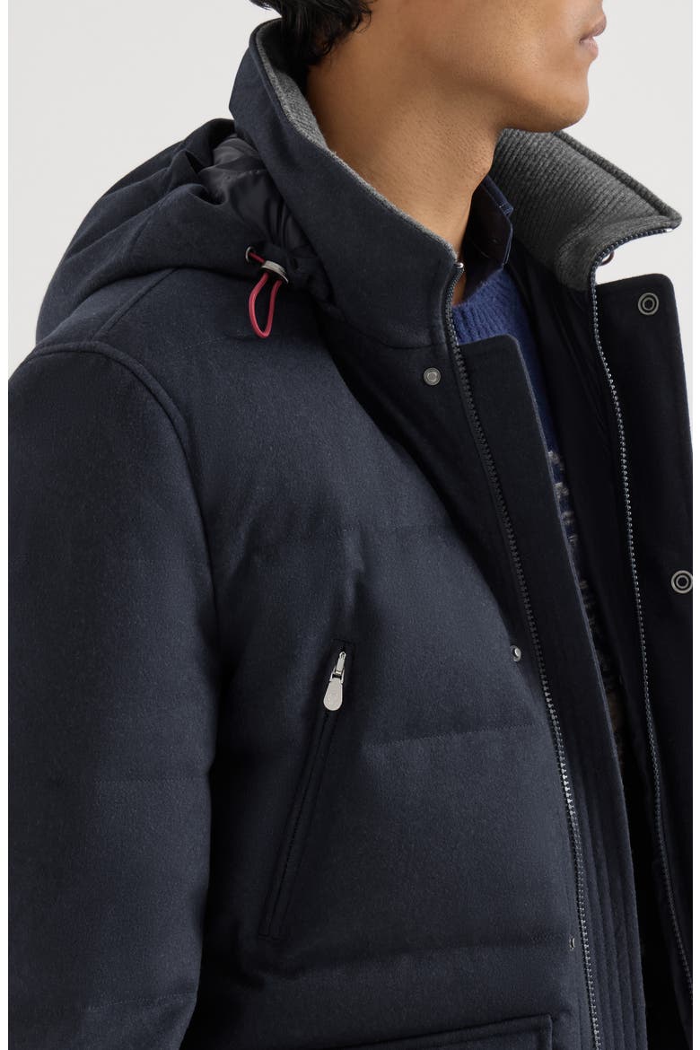 Bonded wool flannel down parka with detachable hood, Alternate, color, Blue