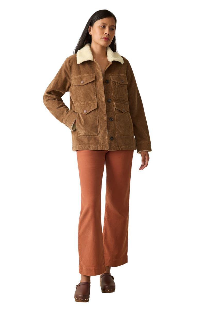 Faherty Doug Faux Shearling Trim Corduroy Jacket, Alternate, color, Cord Brown