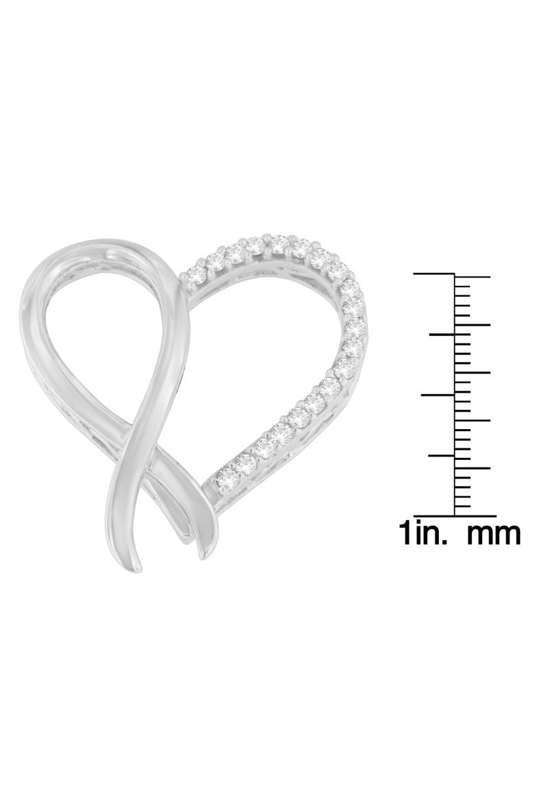Silver 1/4 cttw Round Cut Diamond Ribbon and Heart Accent Pendant Necklace, Alternate, color, White