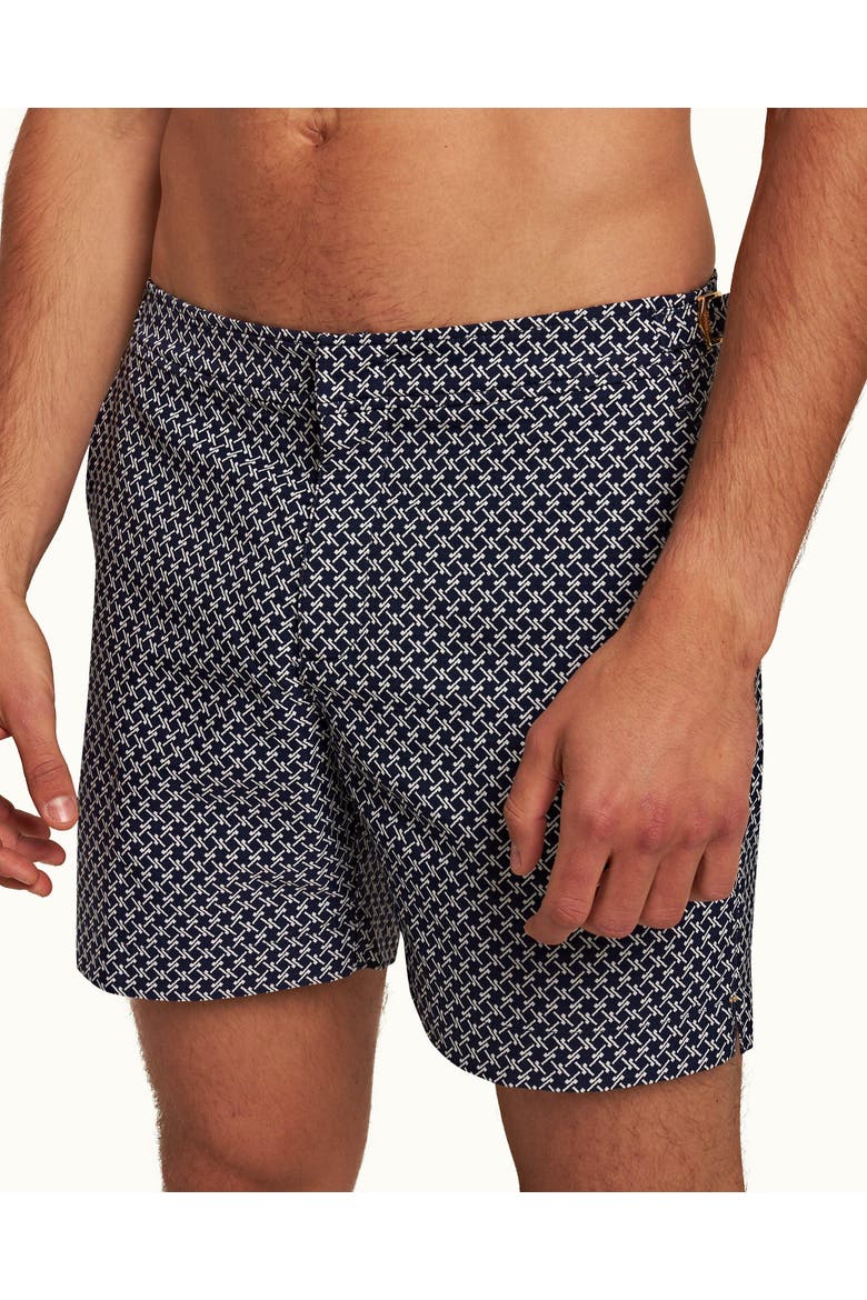 Bulldog Jacquard Mid-Length Swim Shorts, Alternate, color, NIGHT IRIS/CLOUD