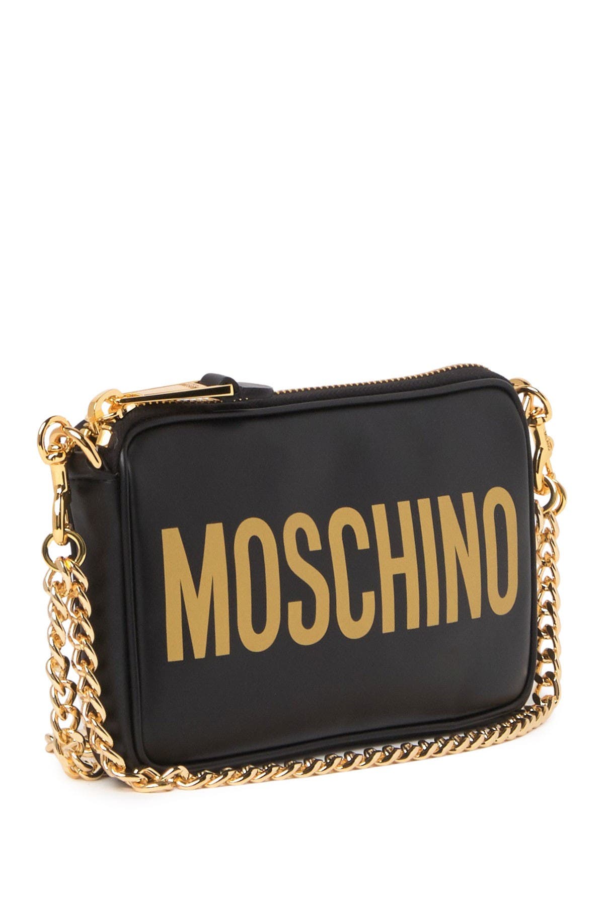 Moschino Logo Chain Strap Leather Crossbody Bag, Alternate, color, 