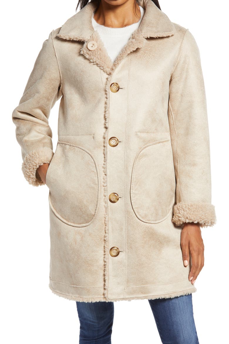 Reversible Faux Shearling Coat, Alternate, color, CAMEL