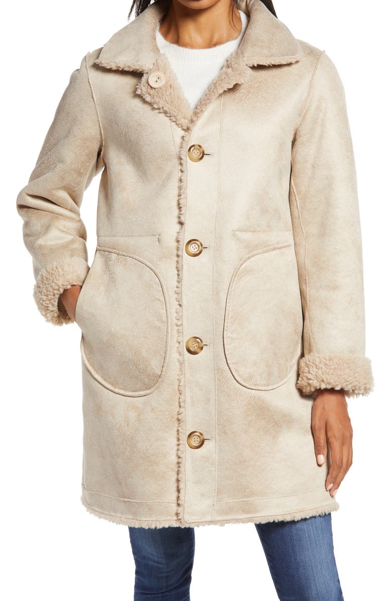 Ellen Tracy Reversible Faux Shearling Coat, Alternate, color, 