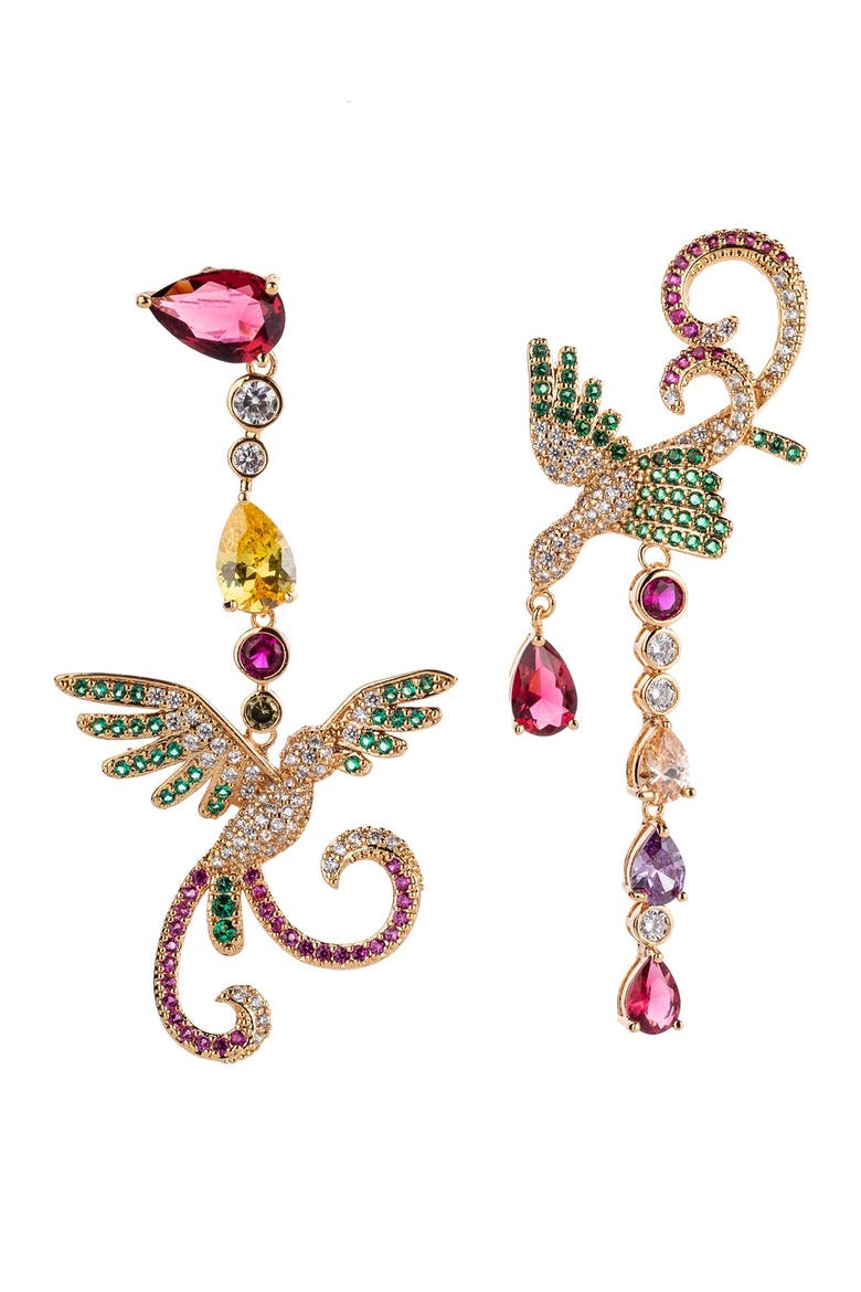 18K Rose Gold Plated CZ Crystal Mix Match Earrings, Main, color, GOLD