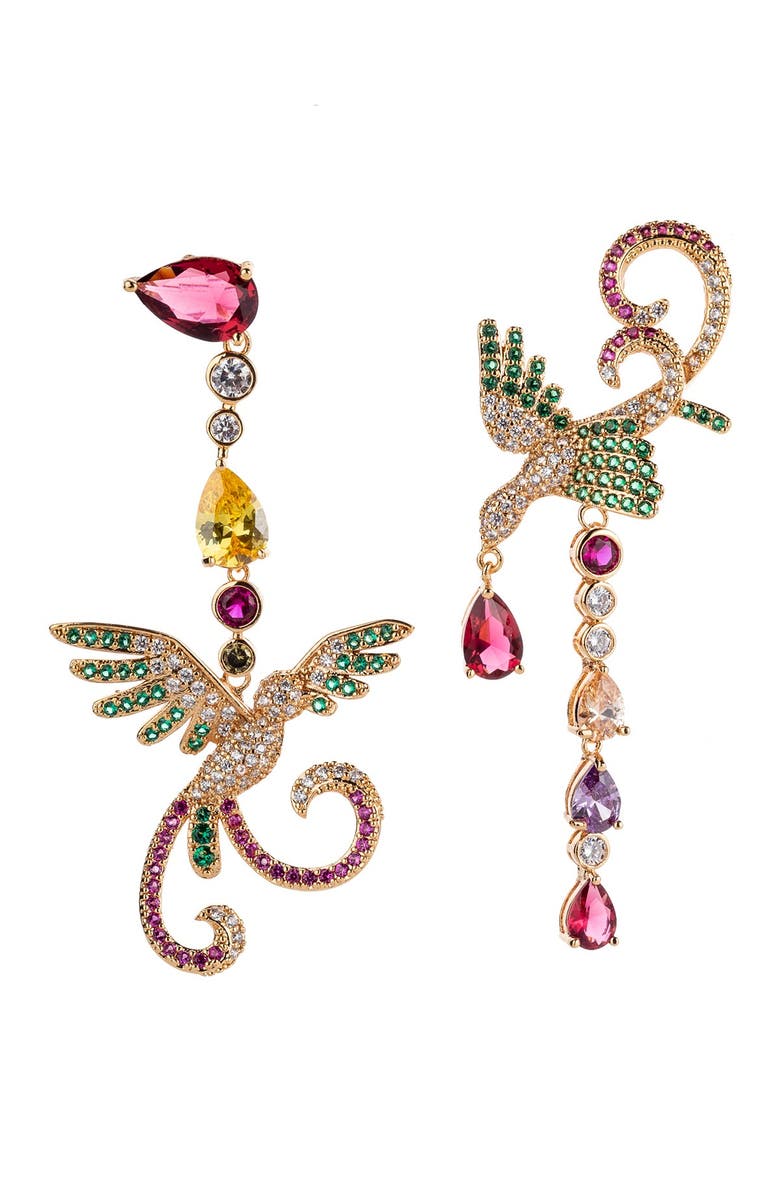 EYE CANDY LOS ANGELES 18K Rose Gold Plated CZ Crystal Mix Match Earrings, Main, color, Gold