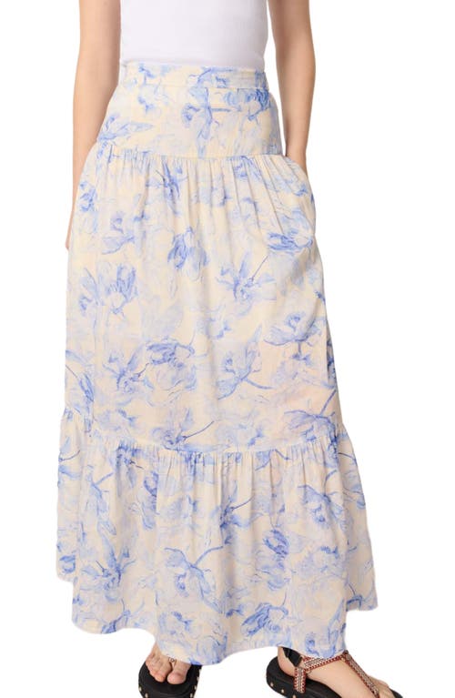 Maje Jubarbe Maxi Skirt In Blue Flower Print Ecru Base