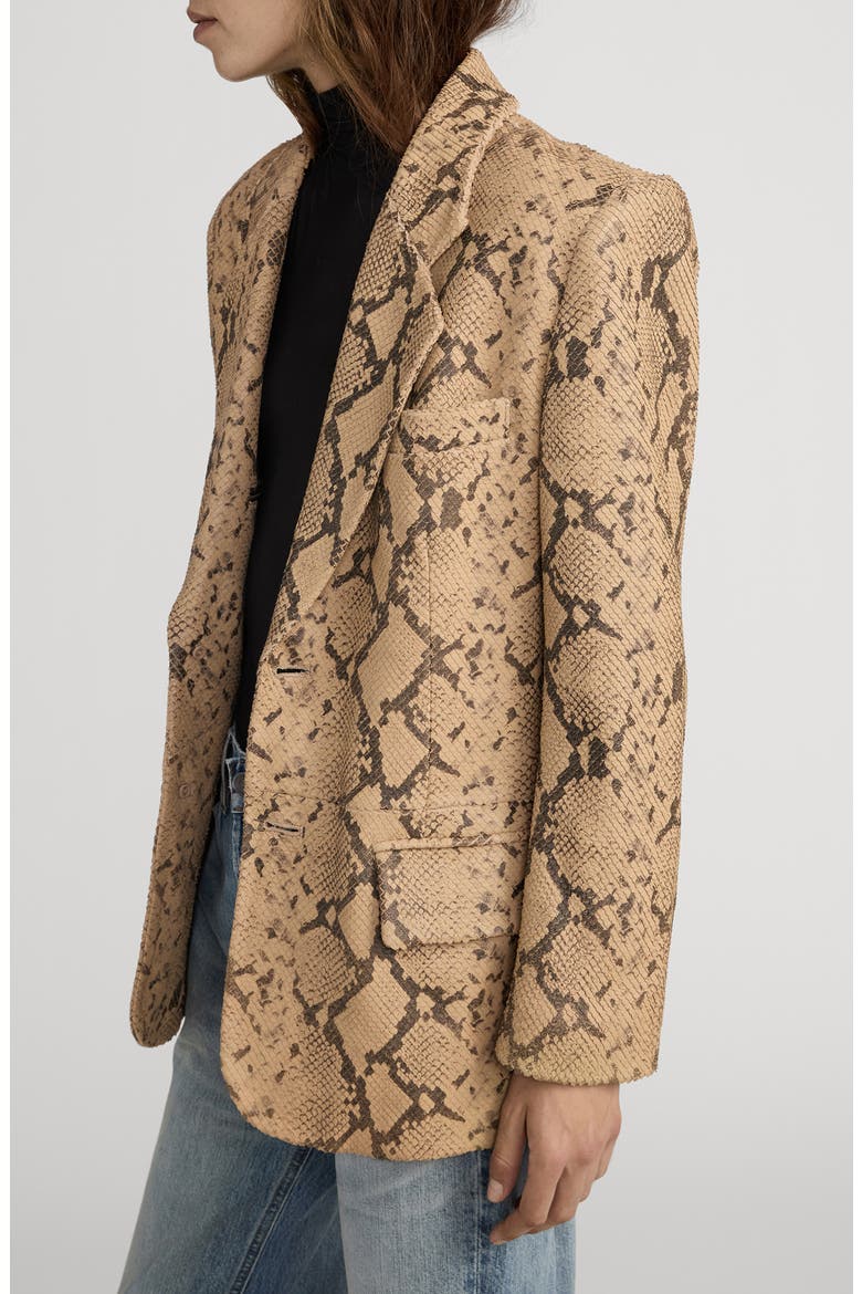 The Snake Print Leather Blazer, Alternate, color, SAND MULTI