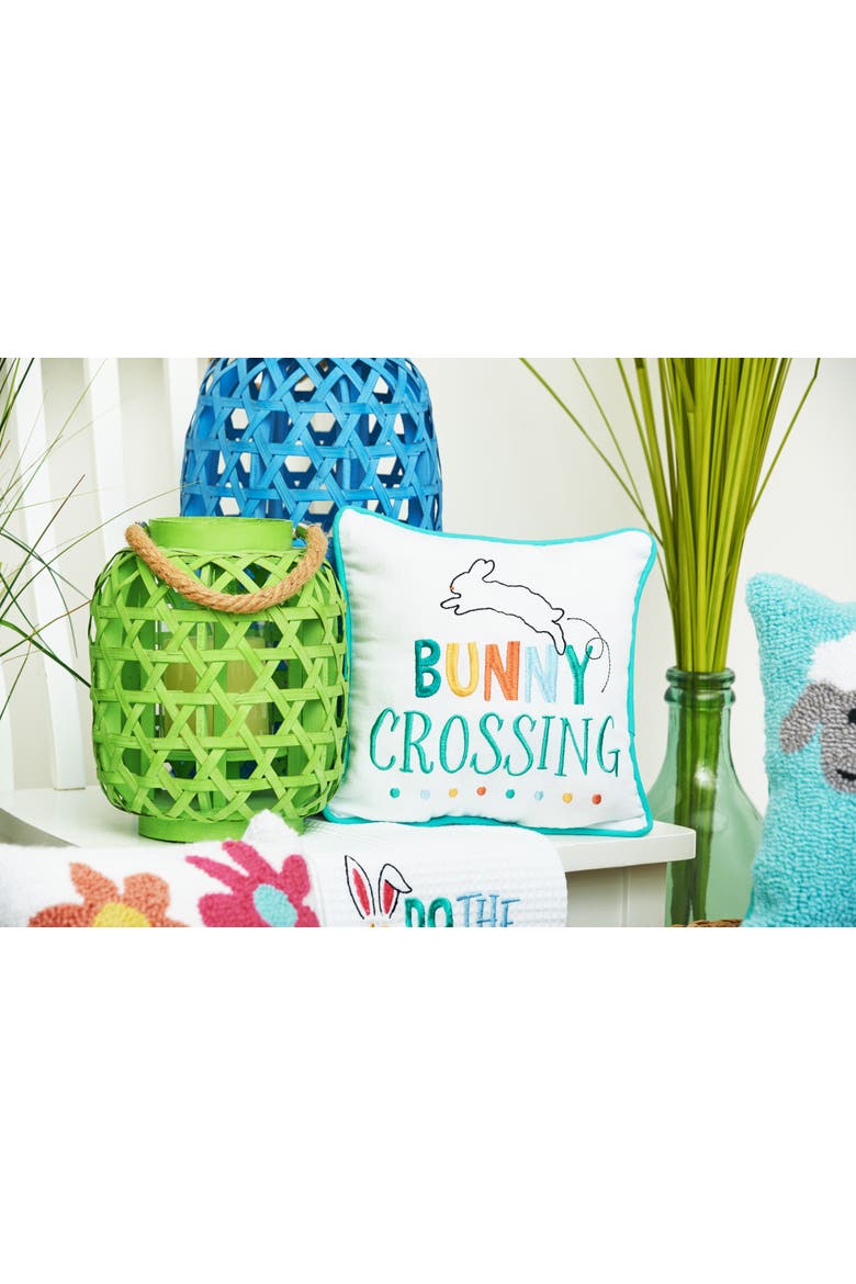 "Bunny Crossing" Easter Cotton Blend Embroidered Mini Accent Pillow 10" x 10", Alternate, color, White
