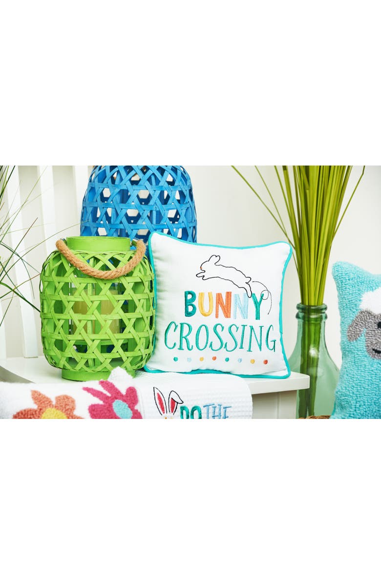 C&F Home "Bunny Crossing" Easter Cotton Blend Embroidered Mini Accent Pillow 10" x 10", Alternate, color, White