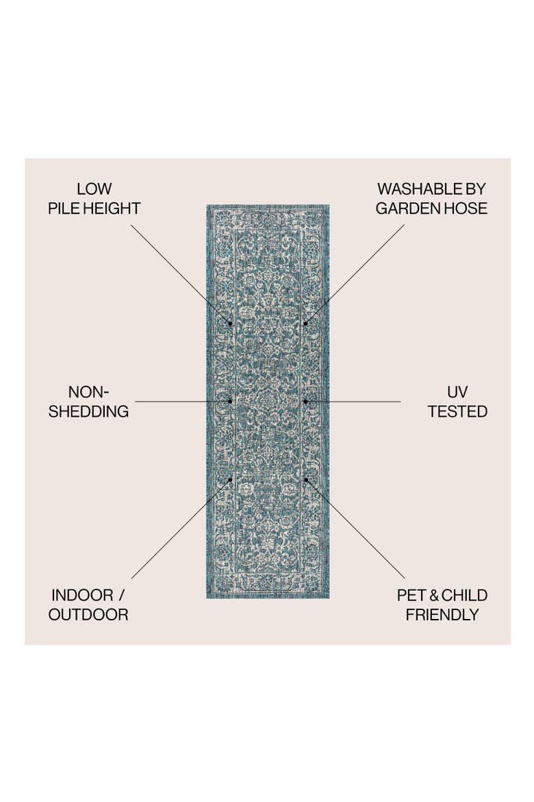 Tela Bohemian Textured Weave Floral Indoor/Outdoor Area Rug, Alternate, color, Teal/Gray