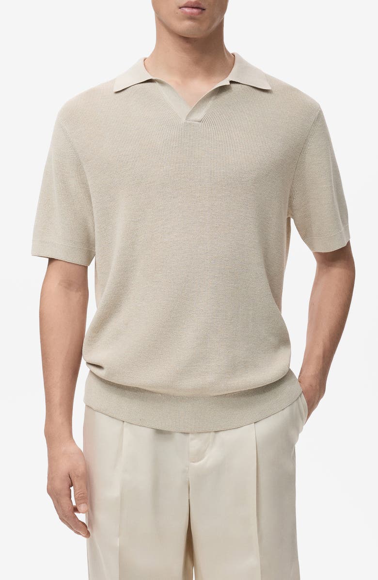MANGO Structured Knit Polo, Main, color, Beige