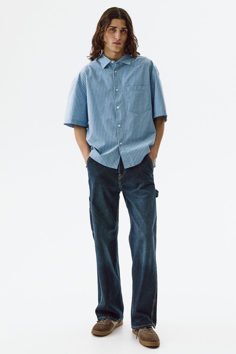 Relaxed Fit Cotton Shirt, Main, color, Light blue/checked
