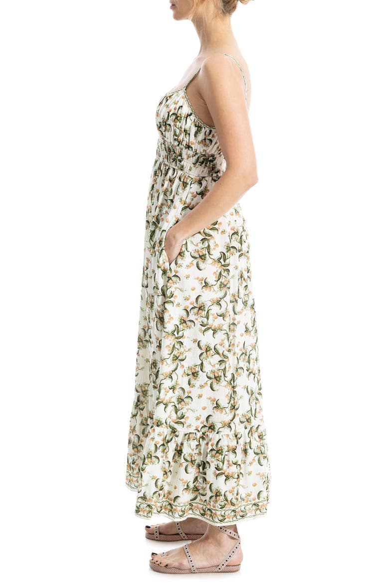 Smocked Empire Waist Maxi Dress, Alternate, color, BEIGE/ GREEN