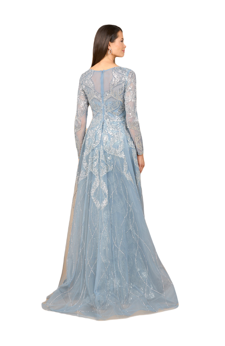 LARA New York Long Sleeve Gown with Overskirt & High Neck, Alternate, color, Slate