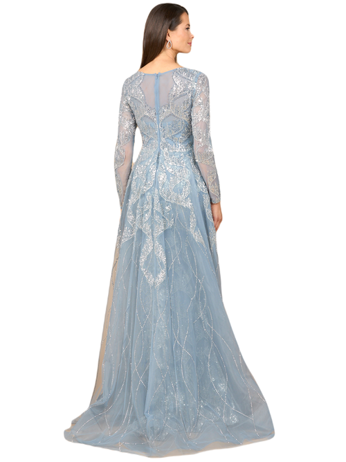 Lara New York Long Sleeve Gown With Overskirt & High Neck In Gray