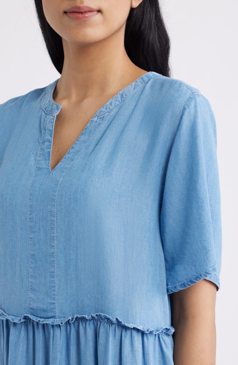 beachlunchlounge Vale Tiered Cotton Dress, Alternate, color, Light Wash