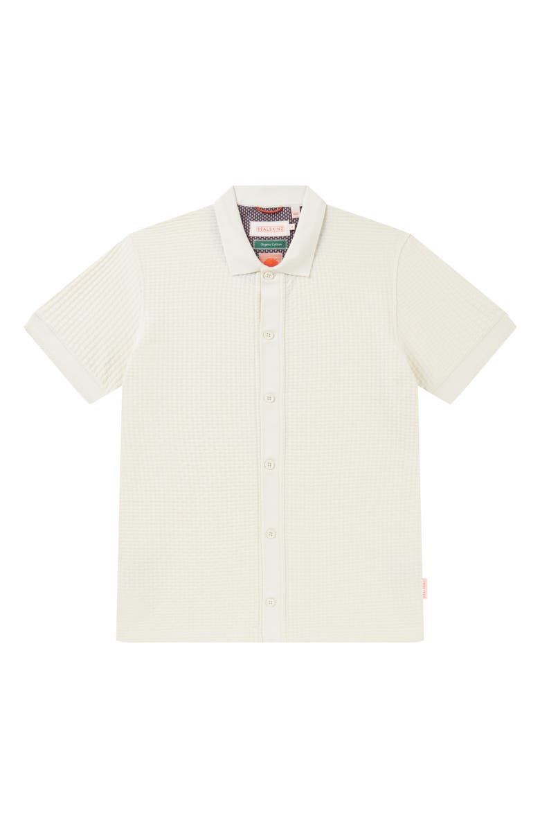 Sealskinz Jacquard Knit Short Sleeve Button-Up Shirt, Main, color, Cream