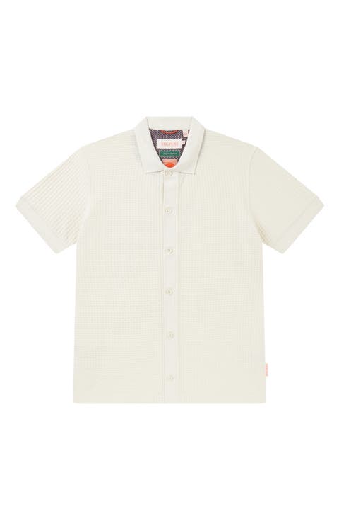 Jacquard Knit Short Sleeve Button-Up Shirt