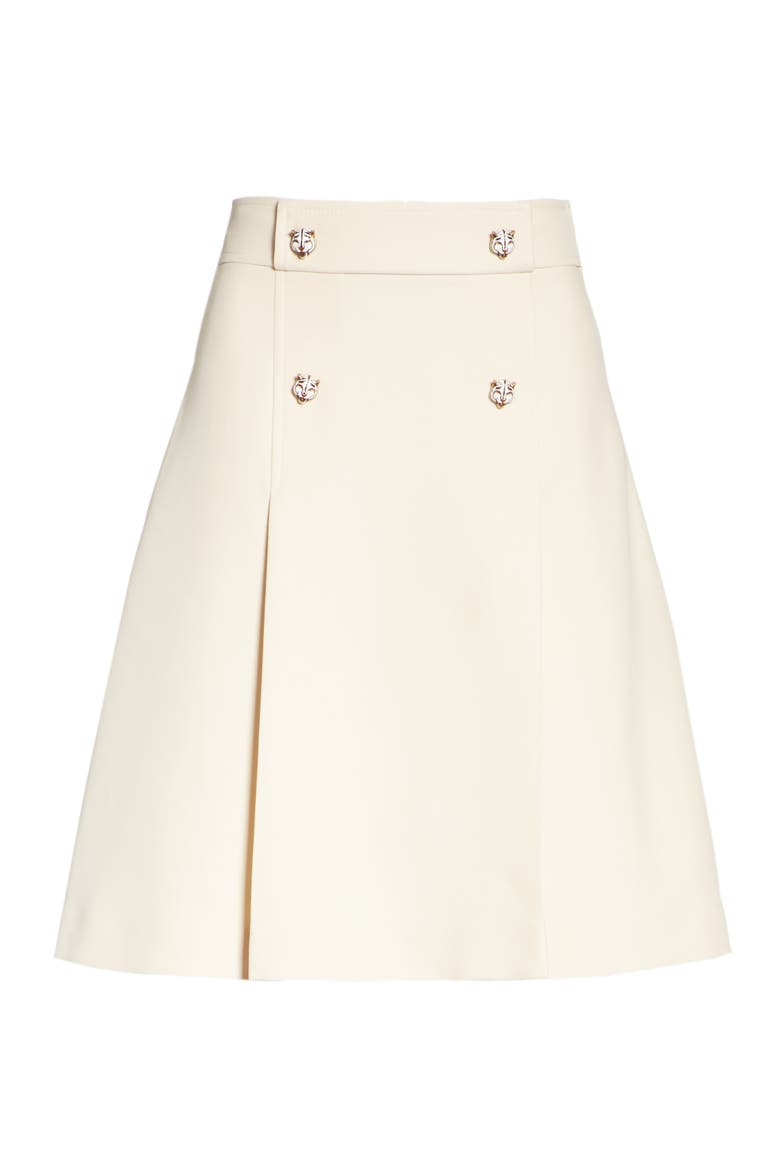 Tiger Button Wool & Silk Crepe A-Line Skirt, Alternate, color, GARDENIA