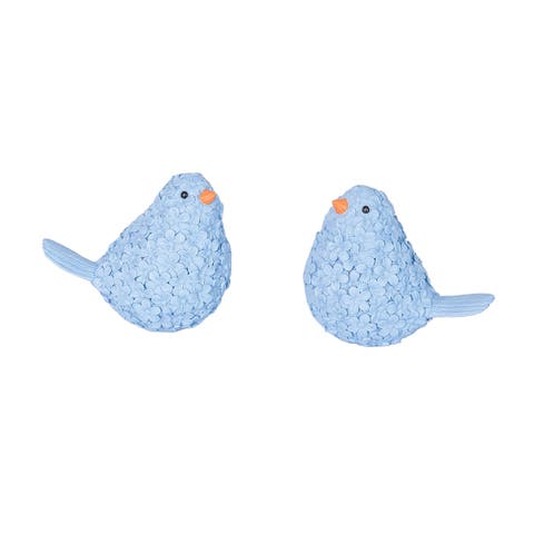 Blue Floral Birds Small Decorative Figurines Assortment of 2