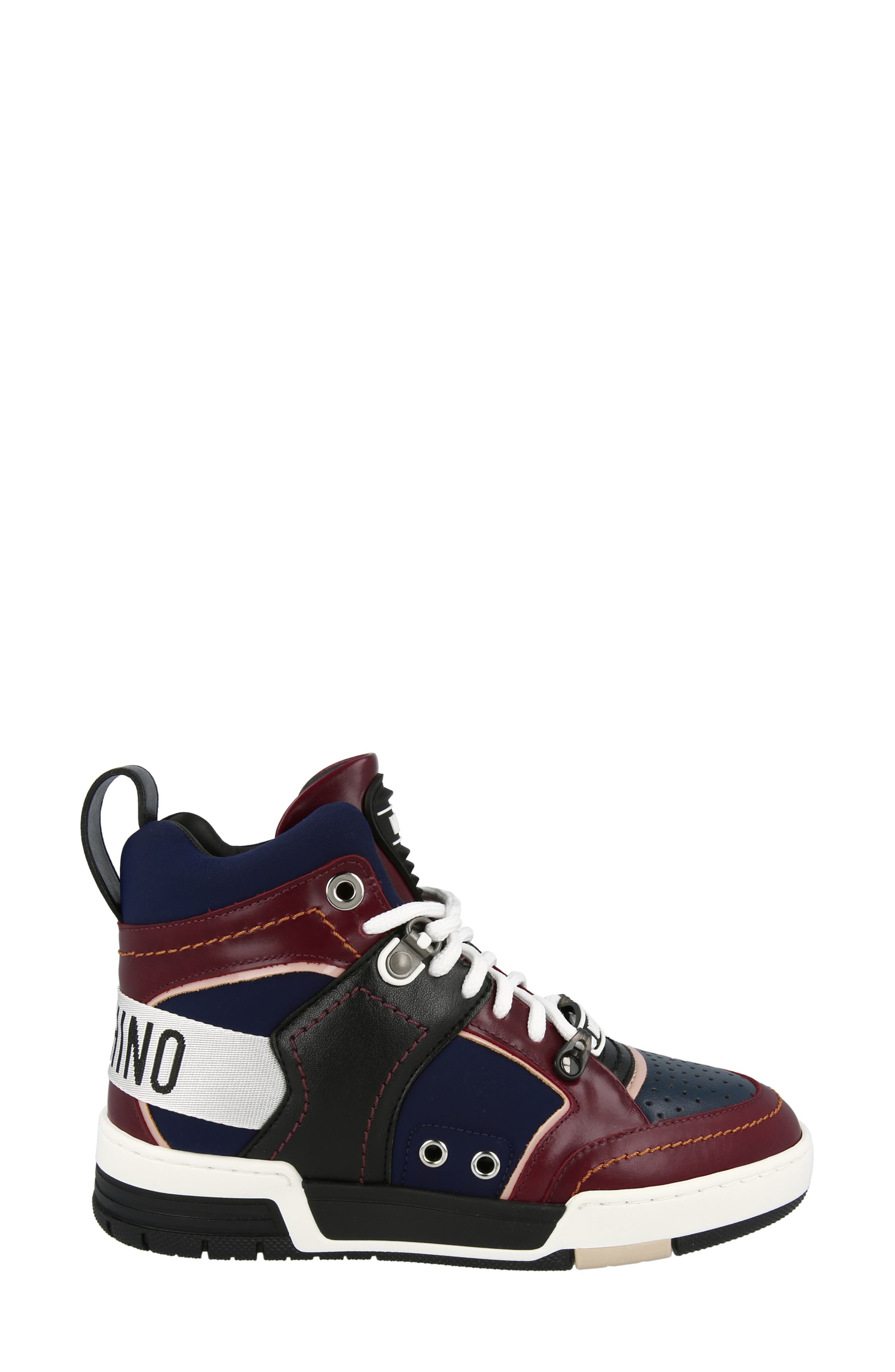 Moschino Streetball Asymmetrical High Top Sneaker, Alternate, color, 