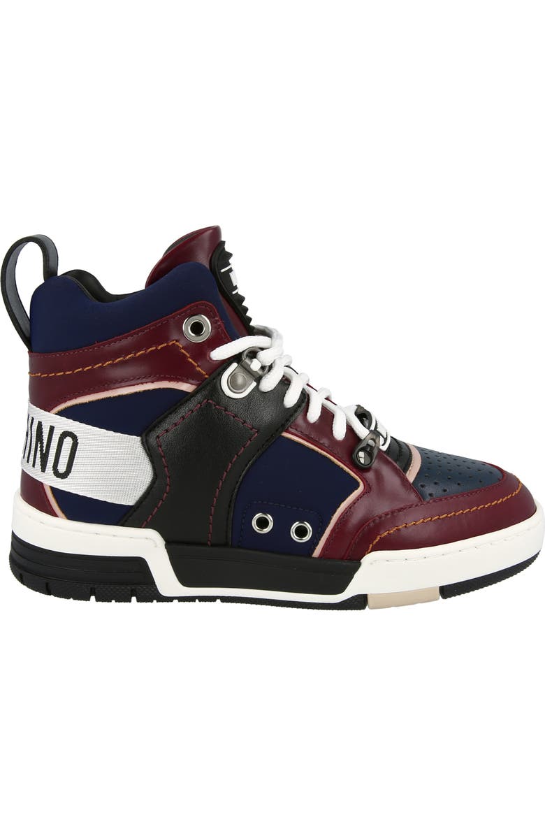 Moschino Streetball Asymmetrical High Top Sneaker, Alternate, color,