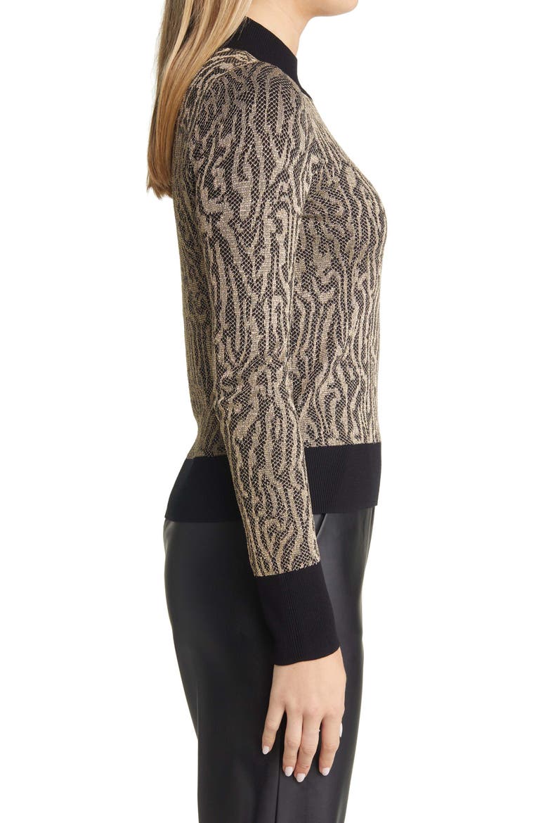 Jacquard Mock Neck Sweater, Alternate, color, BLACK- GOLD JAQUARD