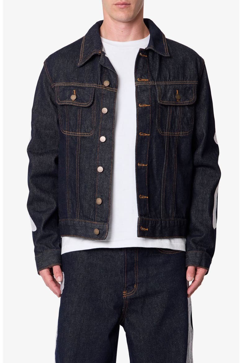Raw Skeletion Denim Trucker Jacket, Main, color, RINSED INDIGO