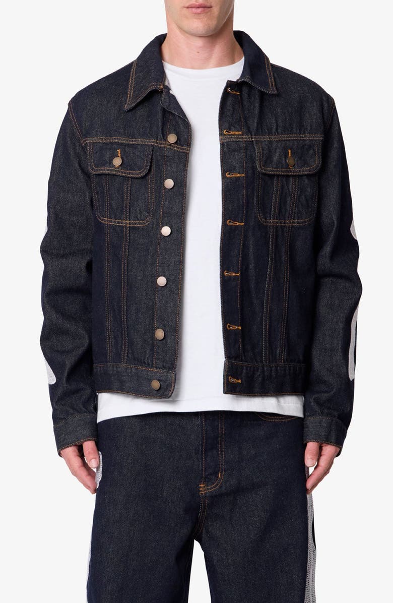 mnml Raw Skeletion Denim Trucker Jacket, Main, color, 
