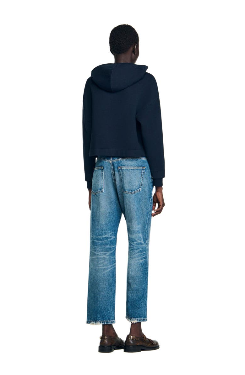 SANDRO Knit and denim sweatshirt, Alternate, color, Navy Blue