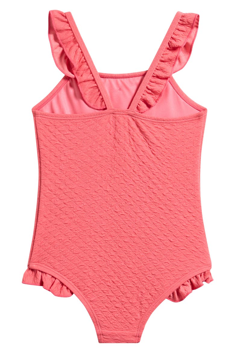 Kids' Daisy Ruffle Textured One-Piece Swimsuit, Alternate, color, CORAL