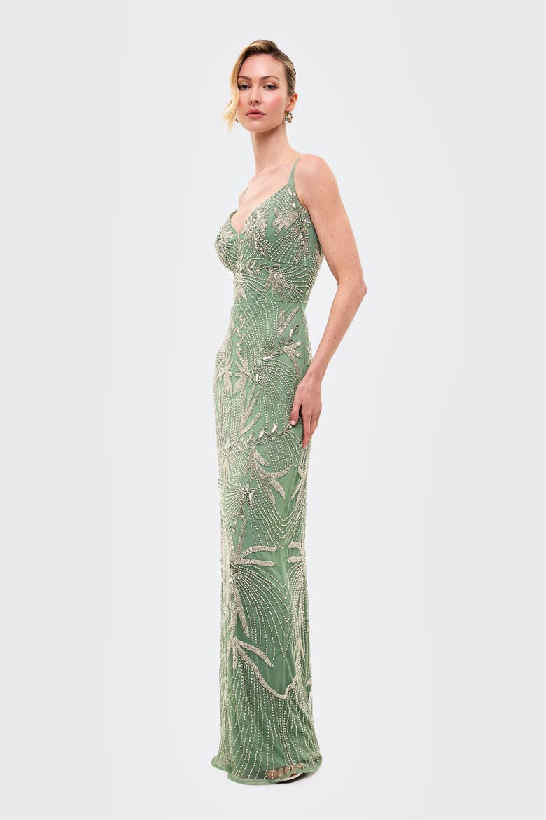 Embellished Sequins Fitted Gown, Alternate, color, GREEN