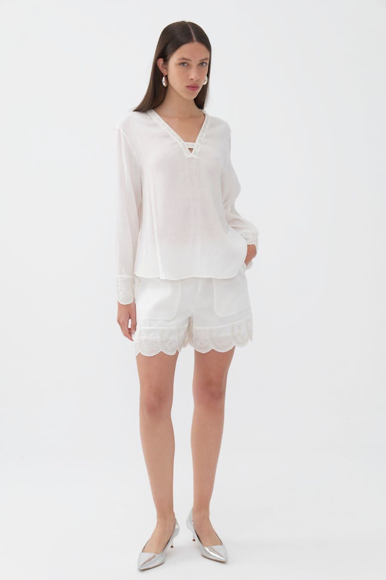 Stone Detailed Shorts, Alternate, color, White