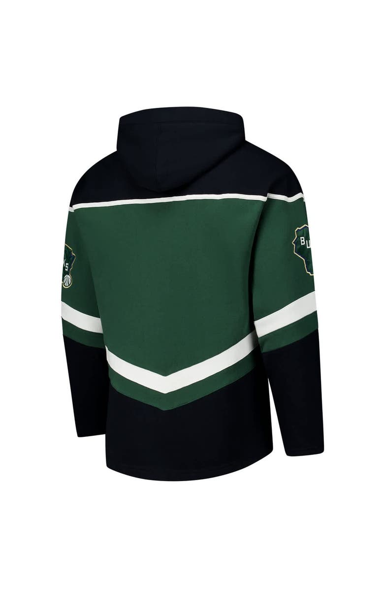 '47 Men's '47 Hunter Green Milwaukee Bucks Oversized Tri-Satin Layup Lacer Pullover Hoodie, Alternate, color, 