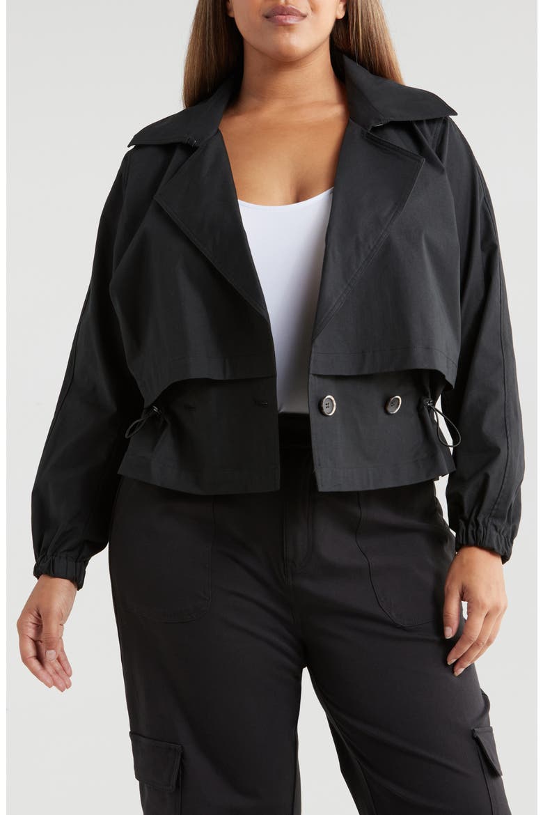 Leonard Water Repellent Double Breasted Crop Trench Jacket, Main, color, BLACK