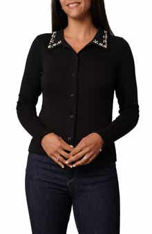 CYRUS Faux Pearl Collar Button-Up Shirt